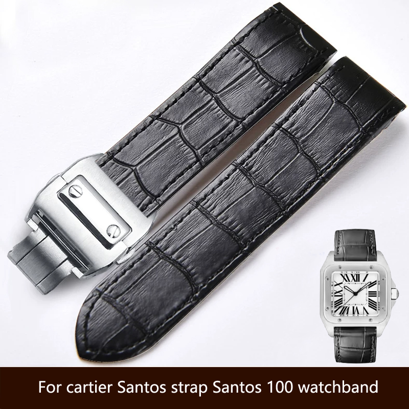 Cartier Watch Santos - 高品質な本革製腕時計バンド。カルティエ サントス用、20mm/23mm。サントス100、男女兼用、折りたたみ式クラスプ付き。