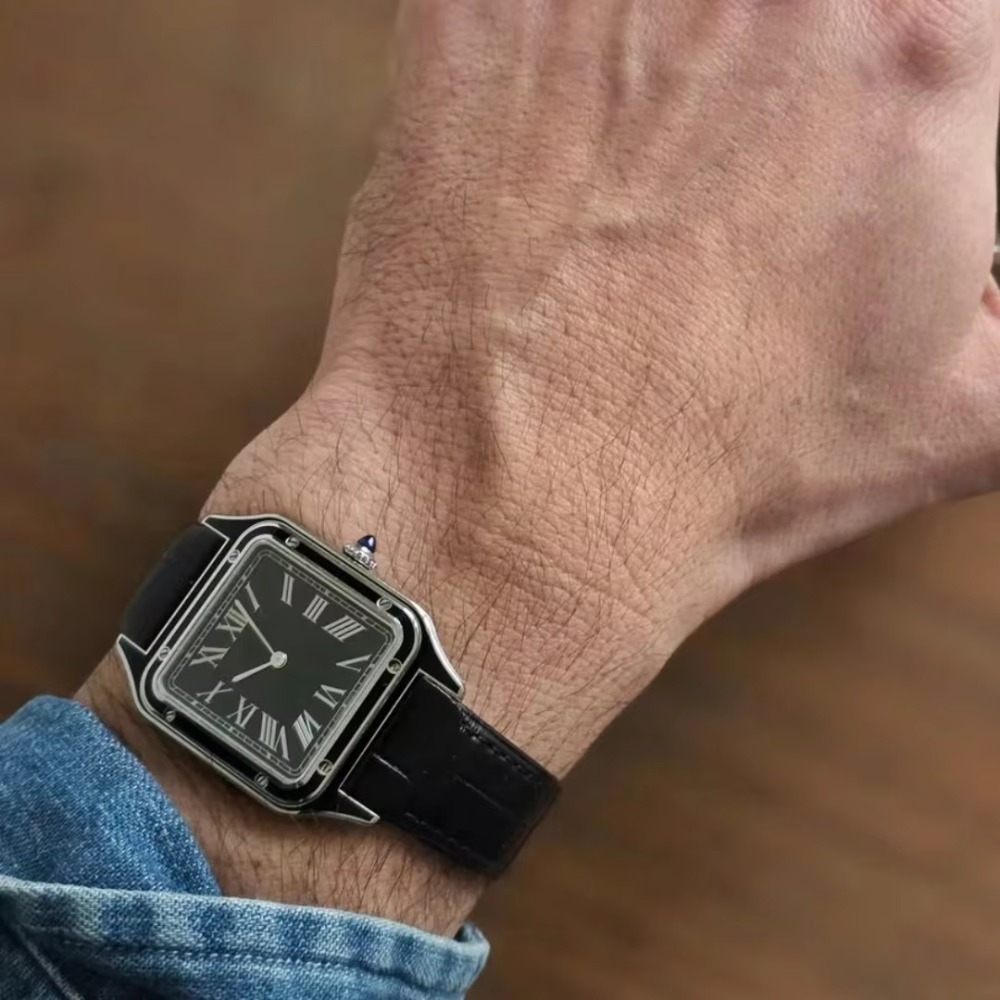 Cartier Watch Santos - 15.5mm、17.5mm、19mmのワニ柄カーフスキン製腕時計バンド。カルティエ・サントス・ドゥモンに対応。クイックリリース式。