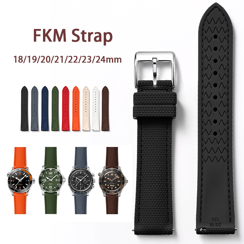 Suede Strap Watch - ブランパン用ユニバーサルストラップ FKMフッ素ゴム製クイックリリースダイビングウォッチバンド 18/19/20/21/22/23/24mm オメガ ムーンスウォッチ対応