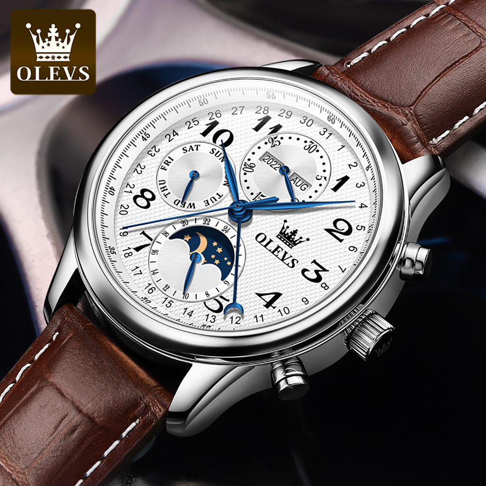 OLEVS 6667 ムーンフェイズメンズ腕時計 7針多機能 - Seiko Watch Presage のレビューと価格