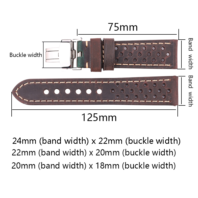 レトロなカーフレザーウォッチバンド,自動バタフライバックル付 - Curved Spring Bar のレビューと価格