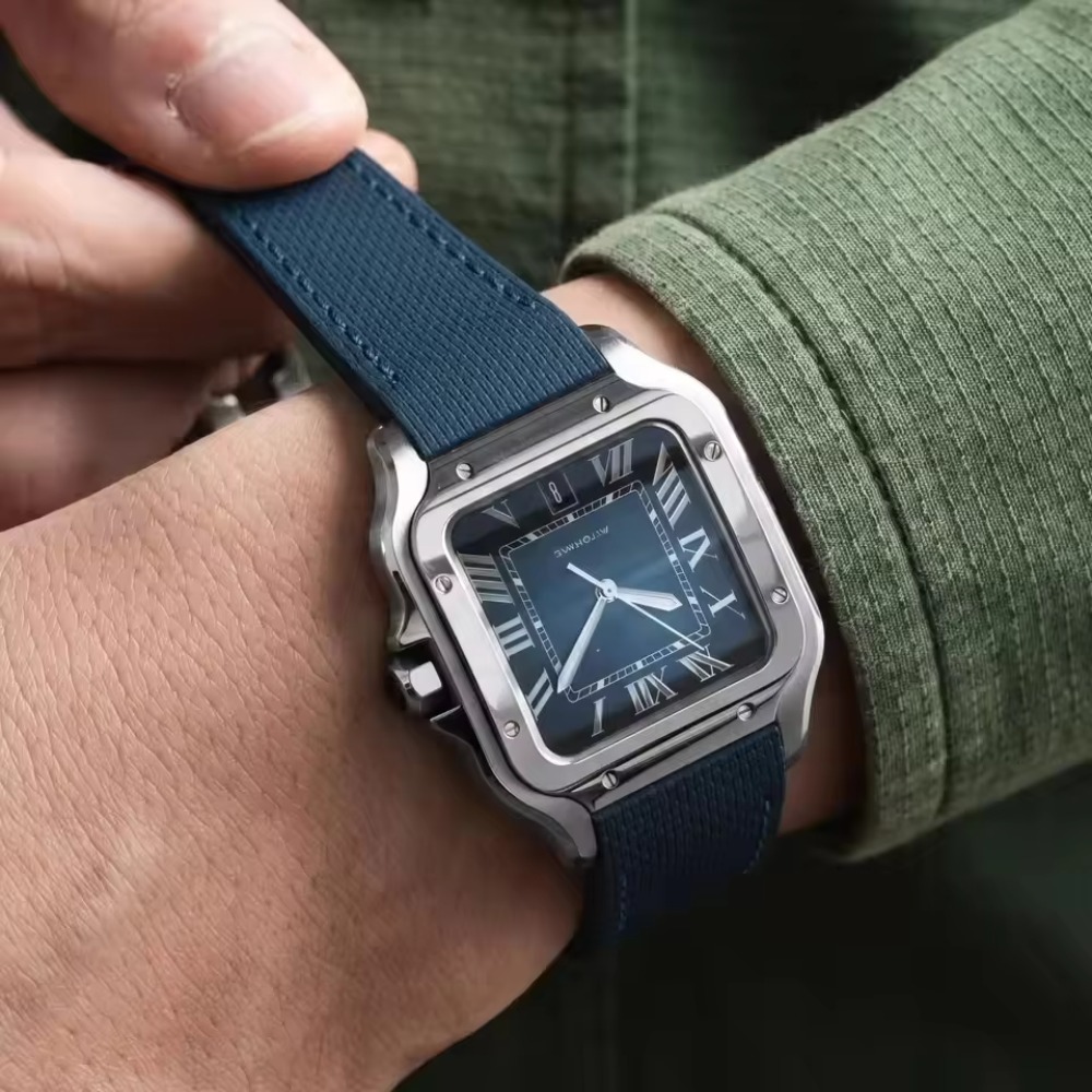 カルティエ サントス用、帆布素材のFKMゴム製時計バンド。2 - Cartier Watch Santos のレビューと価格